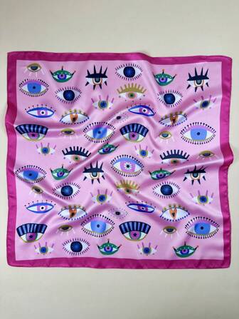 1pc Women's Y2K Eye Print Elegant Neckerchief, Satin Headscarf Hair Accessory
