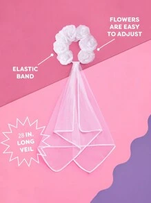 Diadema floral ajustable para novias, corona de flores "NOVIA", tocado de velo de boda blanco, accesorio para despedida de soltera y boda - Blanco - Ver 6