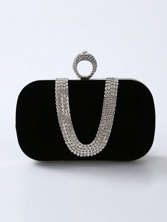 U-Shape Rhinestone Studded Handmade Evening Clutch Bag, Party Purse For Formal Dress And Bridal, Perfect For Party Wedding Prom Dinner/Banquet, Matching With Holiday Party Dress Evening Dress & Sequin Dress, Excellently Matching With Party Dresses For Women, Tready Party Bags,Perfect For Party, Wedding, Prom, Dinner/Banquet, Essential Wedding Items,Perfectly Matching With Graduation Dress, Prom Dresses