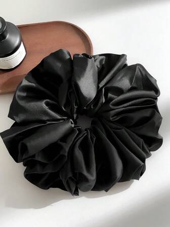 1pc Black Faux Silk Extra Large Scrunchie, Fluffy High Elasticity Soft Silky Texture Luxurious Casual Comfortable Versatile Hair Accessory For Women Scrunchies Hair Ties Scrunchy Hair Ties Ponytail