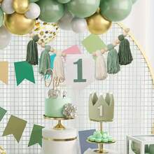 Decoración hecha a mano para la torta del primer cumpleaños: banderín, sombrero de corona tejido en verde, decoración para el dormitorio del bebé en su primer cumpleaños, decoración para el hogar, decoración de habitación, decoración de pared