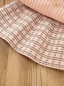 2pcs Young Girls Fashionable Collared Knitted Sweater And Ruched Skirt Set, Autumn/Winter - Pink - View 4