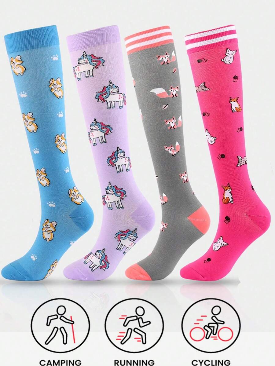 Calcetines de compresión profesionales para mujer con estampado de animales lindos, adecuados para correr, ciclismo, saltar la cuerda y estar de pie durante mucho tiempo - Multicolor - Ver 1