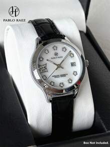 Pablo Raez 1pc Silver Lady Watch Women Luxury Crystal Dress Watch SUS304 Stainless Steel IPS Case Elegant Brand New Design Quartz Watch For Lady Fahionable White Face With Date Calendar Luminous Diamond Display High Quality Woman Popular Wristwatch 50M Waterproof Soft & Breathable Black Color Microfiber Leather Casual Teenagers Girls Lovely Watch Nice Gifts For Friend Or Family Fit For Daily Life/Work/Party Decorations