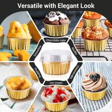 10/50/100pcs Disposable Ramekins (5oz/150ml) Mini Aluminum Foil Baking Cups With Lids Creme Brulee Cupcake Liners, Desert Cheesecake Pans Flan Molds Tin Cups Containers For Party Favor Birthday - Multicolor - View 12