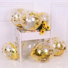12 quả bóng bay in hình sinh nhật vui vẻ bằng kim loại mạ crôm, trang trí tiệc sinh nhật, bộ bóng bay kim tuyến & giấy vụn - Vàng - Xem 8