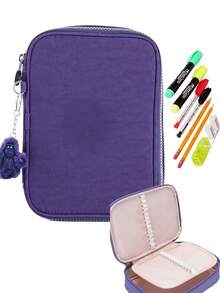 Metal Monkey Pencil Case With Keychain, Briefcase For Pens, Markers, Pencils, 3 Compartments - Purple - View 2