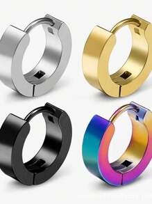 不锈钢男女环形耳环穿孔耳环，男士环形耳环耳穿孔首饰，耳骨夹耳环穿孔耳钉，男女皆宜 - 彩色 - 查看 2
