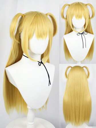 Women's Golden Yellow Gothic Lolita Style Wig 28Inch/70cm Long Straight Hair Wig With Bangs For Women Natural Looking Cartoon Character Heat Resistant Synthetic Hair Anime Cosplay Wig For Costume Party Fancy Dress Up Wig For Holiday Birthday Gifts For Christmas Decorations
