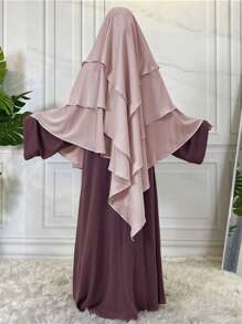 1pc Women Solid Color 3-Layer Hijab, Loose Prayer Headscarf, Comfortable Islamic Veil Suitable For Robe Outfit, Versatile For Daily Wear - Three-layer Headscarf - View 19