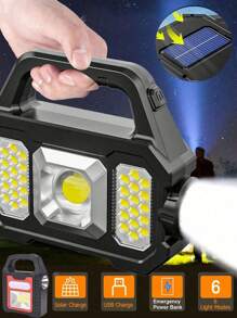 Đèn pin cầm tay năng lượng mặt trời công suất cao Đèn LED cầm tay có thể sạc lại Đèn đa chức năng với đèn bên hông chống nước Nhiều chế độ chiếu sáng Sạc điện thoại di động Đèn cắm trại ngoài trời (2 kiểu) - Nhiều màu - Xem 1