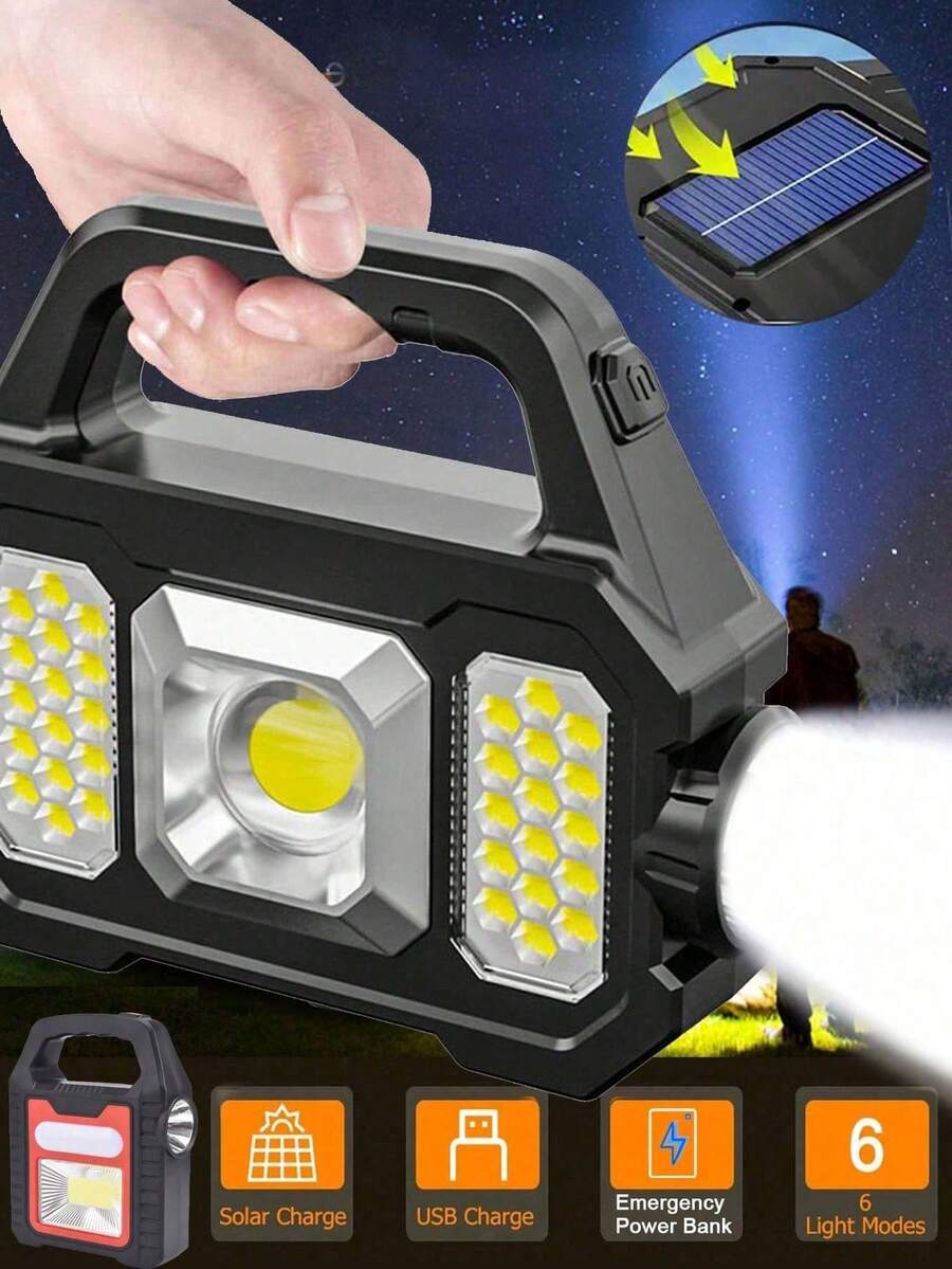 Đèn pin cầm tay năng lượng mặt trời công suất cao Đèn LED cầm tay có thể sạc lại Đèn đa chức năng với đèn bên hông chống nước Nhiều chế độ chiếu sáng Sạc điện thoại di động Đèn cắm trại ngoài trời (2 kiểu) - Nhiều màu - Xem 1