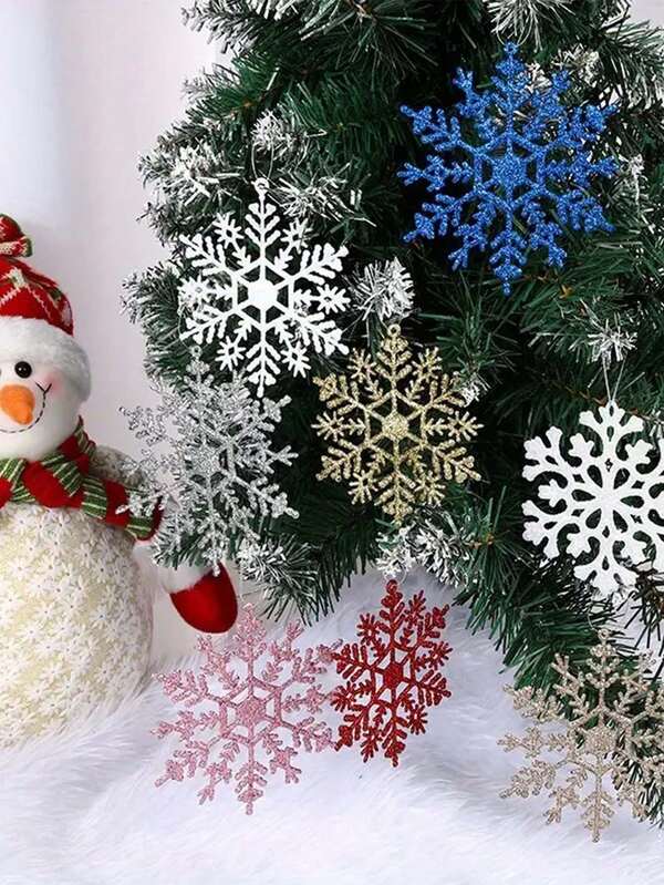 10 buc. Decoratiuni roșii de fulgi de nea de Crăciun, fulgi de nea de Crăciun din plastic, ornamente cu fulgi de nea cu sclipici pentru pomul de Crăciun, decorațiuni pentru fulgi de nea de Crăciun agățate, decorațiuni strălucitoare cu fulgi de nea 3D pentru petrecerea de nuntă de Crăciun, Crăciun