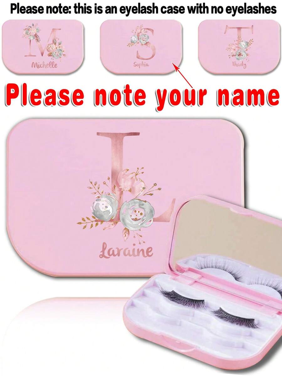 1 Pc Customized Name Women False Eyelash Case Organizer With Mirror Fake Eye Lash Storage Box Holder Protective Portable Beauty Tools With Name Customiz Personalized DIY Travel Accessories - Pink - View 1