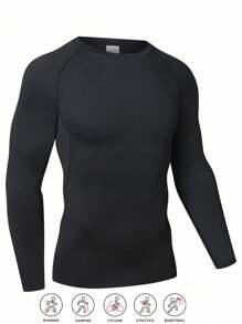 Boyfriend Style Men's Compression Gym Outdoor Sports Fishing Cycling Hiking Casual Breathable Quick Drying Long Sleeve Fitness Shirt, Tight Moisture-Wicking Core Workout Base Layer
