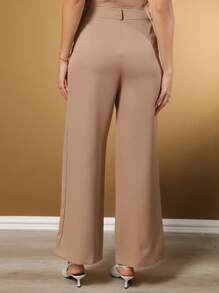Tailored Set Of Sleeveless Blouse With Turn-Down Collar And Straight Pants For Women - Màu Khaki - Xem 7