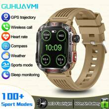 1pc GUHUAVMI 2024 New Outdoor GPS Trajectory Smart Watch Men, 2.01 Inch (5.1cm) HD Full Touch Screen, With Wireless Calling, Voice Assistant, Message Push, Compass, 100+Sports Mode Wristband, 600mAh Battery, LED Flashlight Function, Heart Rate And Blood Oxygen Monitoring Watch, IP68 Waterproof Smart Watch Women, For Android&IOS