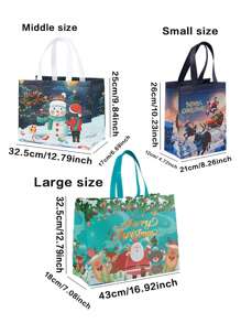 6/8 件圣诞礼品袋可重复使用无纺布袋手提包可折叠印刷和铝箔装饰，各种尺寸适用于圣诞节派对礼物、圣诞节 - 西瓜粉 - 查看 4