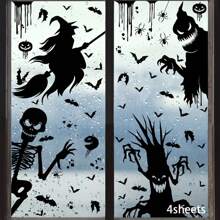 1 Set Halloween Giant Ghost Monster Ghost Shadow Window Sticker Witch Death God Bat Skeleton Halloween Party Decoration Static Sticker,Christmas - Multicolor - View 9