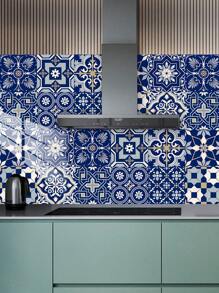 10 pièces Autocollant mural imitation carreau céramique imprimé de motif floral en PVC, papier peint autocollant en mosaïque DIY, décoration murale imperméable anti-saleté pour la cuisine, la salle de bain et le salon