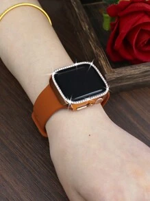 兼容 表带和表壳组合套装 时尚、运动、柔软舒适的铆钉扣硅胶表带 + 闪亮水钻镶嵌防摔防刮 PC 表壳，带钢化玻璃膜一体式表壳兼容 38/40/41/42/44/45/46/49 毫米替换表带表壳兼容 Series Ultra/11/10/9/8/7/6/5/4/3/Se 女士表带表壳 - 玫瑰金 - 查看 6