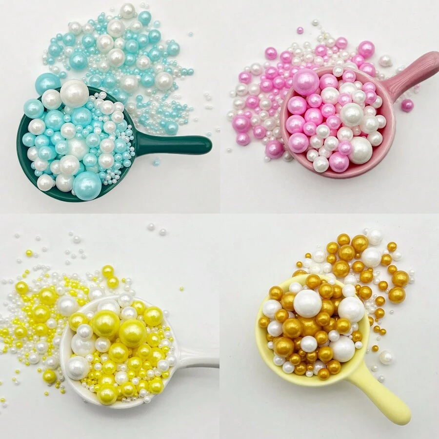 100g 金白色珍珠球蛋糕装饰洒甜珠珍珠球蛋糕装饰生日派对甜点烘焙装饰，不可食用 - 彩色 - 查看 1