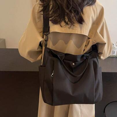 Multi-Pocket Women Retro Tote Bag Simple Shoulder Crossbody Bag Student Satchel Office Handbag Large Capacity Foldable Shopping Bag, Large School Tote Bag, Multiple Compartments, Perfect For Beach, School, Work & Daily Use, Old Money