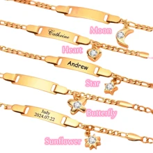 Rhinestone Charm Baby Bracelet Customized Stainless Steel Name Cute White Cubic Zirconia For Kids & Girl, Birthday Gift