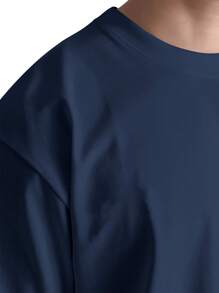 BLACK CAT DUAL MATCH T-Shirt BLACK CAT Casual Shirt Round Neck 100% Cotton - Màu xanh hải quân - Xem 3