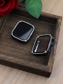 兼容 表带和表壳组合套装 时尚、运动、柔软舒适的铆钉扣硅胶表带 + 闪亮镶钻防摔防刮 PC 表壳，带钢化玻璃膜一体式表壳兼容 38/40/41/42/44/45/46/49mm 替换表带表壳兼容 Series Ultra/11/10/9/8/7/6/5/4/3/Se 女士表带表壳 - 黑色 - 查看 7