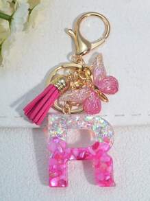 1pc English Letter Key Chain, European And American Style Charm Keychain With Butterfly Tassel Pendant Gift Souvenir Car Accessories Bag Charm School Cute Goth Y2k