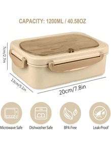 1 Stück 1200ml Erwachsenen Bento Box mit Besteck und auslaufsicherem Deckel, 3 Fächer Lunch Behälter Schulbedarf, Schulanfang (Geschirr, Lunchboxen und Aufbewahrungstaschen können zum Kauf ausgewählt werden)