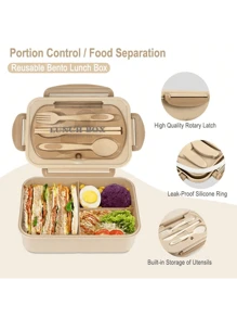 1 Stück 1200ml Erwachsenen Bento Box mit Besteck und auslaufsicherem Deckel, 3 Fächer Lunch Behälter Schulbedarf, Schulanfang (Geschirr, Lunchboxen und Aufbewahrungstaschen können zum Kauf ausgewählt werden)