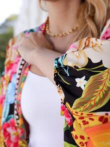 Women's 2 Pc Set (Kimono + Short Skirt) Fashion, Print - Flowers, Leaves, Birds. . Crepe Fabric, One Size 38 Fits 42, - 黑色 - 查看 5