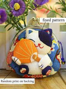 1 Piece Small Buckle (Kiss Lock Small Cosmetic Bag Random Print) Women's Small And Cute Blue Lucky Cat Portable With Buckle Creative Lucky Cat Wallet For Women Wallet Mini Wallet Purse Wallet Coin Wallet - Multicolor - View 9