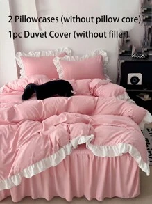 3 pièces Parure de couette volantée douce et confortable, convient pour la chambre à coucher, la chambre d'amis, pour toutes les saisons