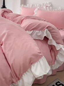 3 pièces Parure de couette volantée douce et confortable, convient pour la chambre à coucher, la chambre d'amis, pour toutes les saisons