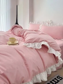 3 pièces Parure de couette volantée douce et confortable, convient pour la chambre à coucher, la chambre d'amis, pour toutes les saisons