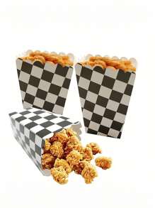 12pcs Black And White Checkered Popcorn Box, Baked Food Packaging Box Party Supplies Package Decoration Birthday Decoration, Wedding And Birthday Supplies, Home And Party Decorations - Black and White - View 8