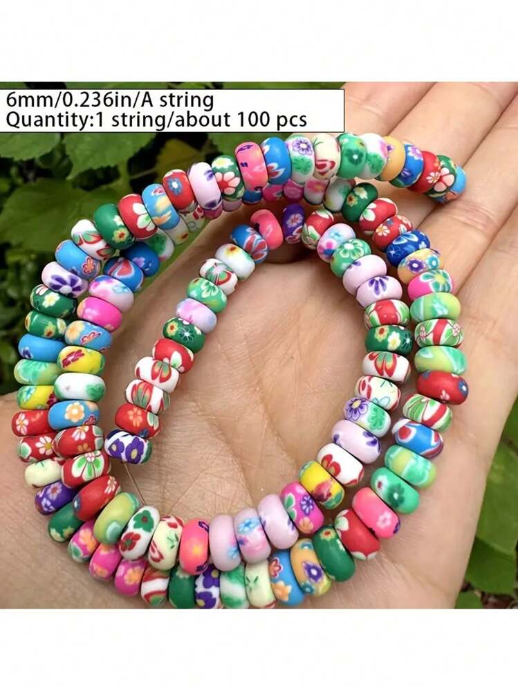 Approximately 100pcs 3x6mm Colorful Floral Pattern Flat Round Loose Polymer Clay Beads For Jewelry Making DIY Bracelets Necklaces Handicraft Supplies - Flower Color Mixing - View 10