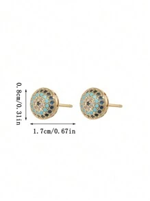 1 par de brincos vintage vibe cobre micro-incrustados zircônia mau olhado, design elegante e moderno adequado para festa feminina/festival - Ouro - Ver 5