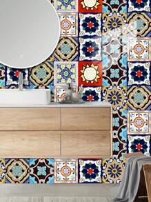 10 pièces Autocollant mural imitation carreau céramique imprimé de motif floral en PVC, papier peint autocollant en mosaïque DIY, décoration murale imperméable anti-saleté pour la cuisine, la salle de bain et le salon