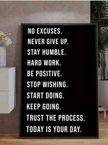 1 Stück, optionaler Rahmen, inspirierendes, motivierendes Wandkunstplakat - positive Zitate für Büro, Fitnessstudio, Dekor für Zuhause - Aufmunterungsgeschenke - positive Sprüche für Wanddekoration - Unternehmer Wandkunstbild