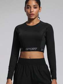 Camisa de compresión de secado rápido para mujer, camisa ajustada para entrenamiento de mujer, camisa de estilo corto para ropa deportiva, ropa deportiva para mujer - Negro - Ver 1