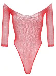 1PC Sexy Lingerie Christmas Rhinestone Bodysuit Hollow Out Bodystocking Without Underwear Valentine's Day