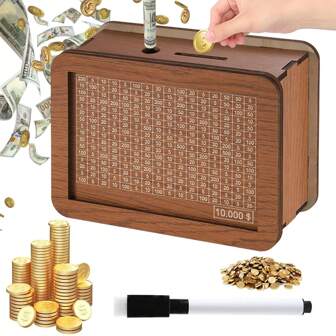 Cash Vault Wooden Savings Box, Piggy Bank, Cash Savings Challenge Box, Wooden Money Box, Cash Saver Box, Saving Box For Cash For Adults, Money Box For Cash Gift With Target Numbers Back To School