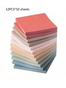 12 pièces Notes adhésives multicolores, 600 pièces/12 blocs-notes, 50 feuilles par cahier, couleurs assorties