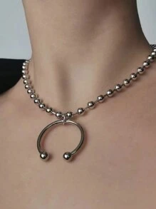 1pc Fashionable Personalized Silver-Tone Twisted Chain Nose Clip Pendant Necklace For Women, Suitable For Parties Or Daily Wear - Silver - View 5