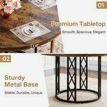 Tribesigns Round Dining Table For 4 People: 120 Cm Modern Kitchen Table With Wood Grain Surface & Metal Base, Rustic Round Table For Dining Room, Living Room, Brown & Black(Only Table) - Brown - View 6