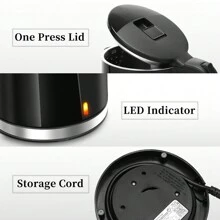1 件装 1.7 升电热水壶，双层保温，2200W，大容量，360° 旋转底座，过热保护，干烧保护，Aigostar，黑色，适合家庭日常使用 - 查看 2